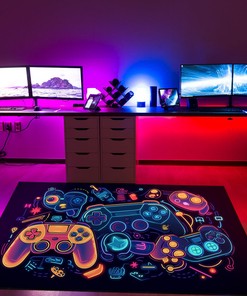 Personalized Gaming Room Area Rug for Boys - Game Controller Rug with Non Slip Bathroom Rugs Washable - Large Game Rug Design