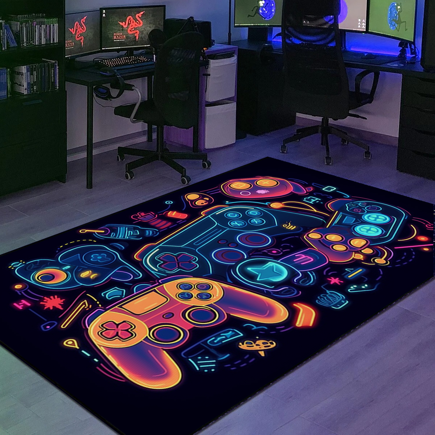 Personalized Gaming Room Area Rug for Boys - Game Controller Rug with Non Slip Bathroom Rugs Washable - Large Game Rug Design - Image 2
