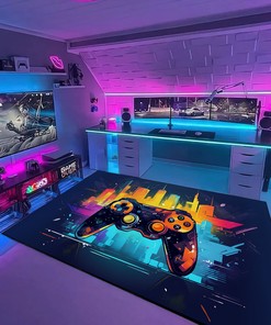 Personalized Gaming Room Area Rug for Teen Boys - Game Controller Rug with Non Slip Bathroom Rugs Washable - Large Game Rug Design