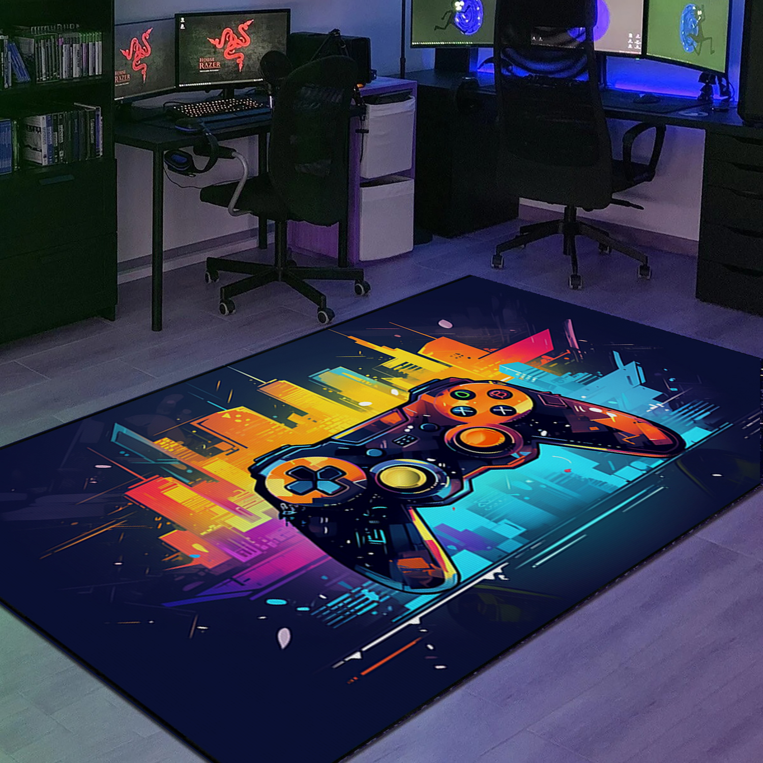Personalized Gaming Room Area Rug for Teen Boys - Game Controller Rug with Non Slip Bathroom Rugs Washable - Large Game Rug Design - Image 3