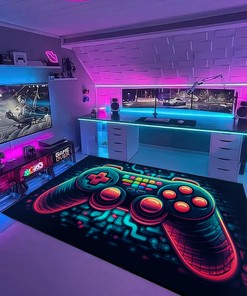 Personalized Gaming Rug for Boys Room - Game Controller Area Rug with Vintage Game Room Rug Design M30