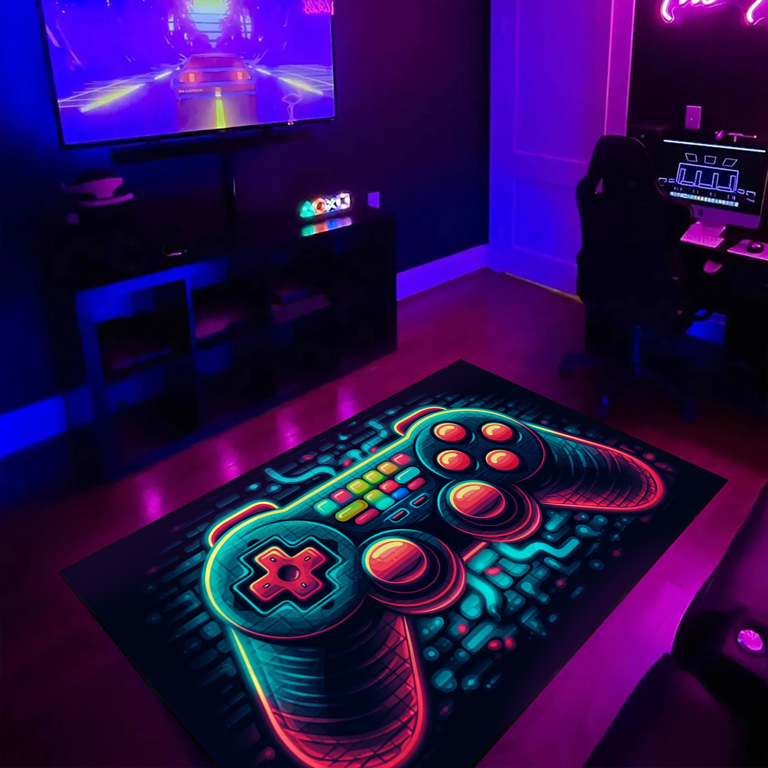 Personalized Gaming Rug for Boys Room - Game Controller Area Rug with Vintage Game Room Rug Design M30 - Image 3