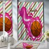 Personalized Girls Basketball Pink and Aqua Striped Shower Curtain, Fabric Curtain for Kids Bathroom