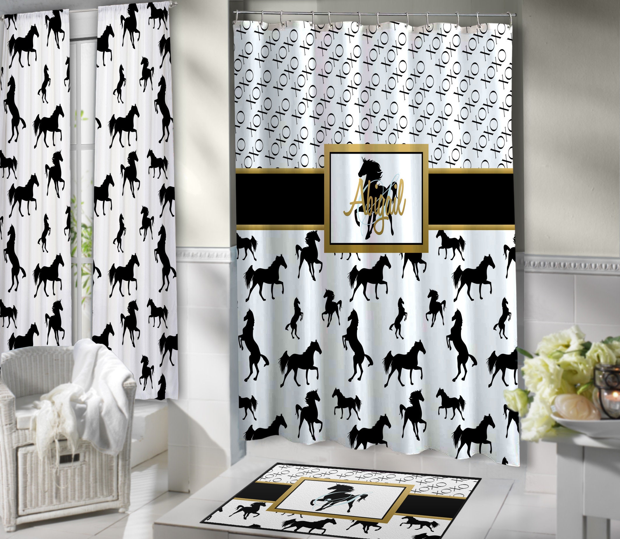Personalized Horse Shower Curtain - Perfect Gift For Horse Lovers - Matching Set Available