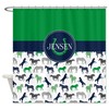 Personalized Horse Shower Curtain with Name, Navy Blue and Green Printed Bathroom Decor
