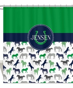 Personalized Horse Shower Curtain with Name, Pink, Purple, Aqua Blue, Orange, and Yellow Printed Bathroom Decor