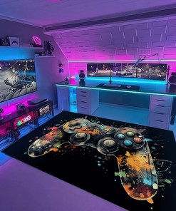 Personalized Large Gaming Rug for Boys Room - Game Controller Area Rug with Non Slip Bathroom Rugs Washable M17