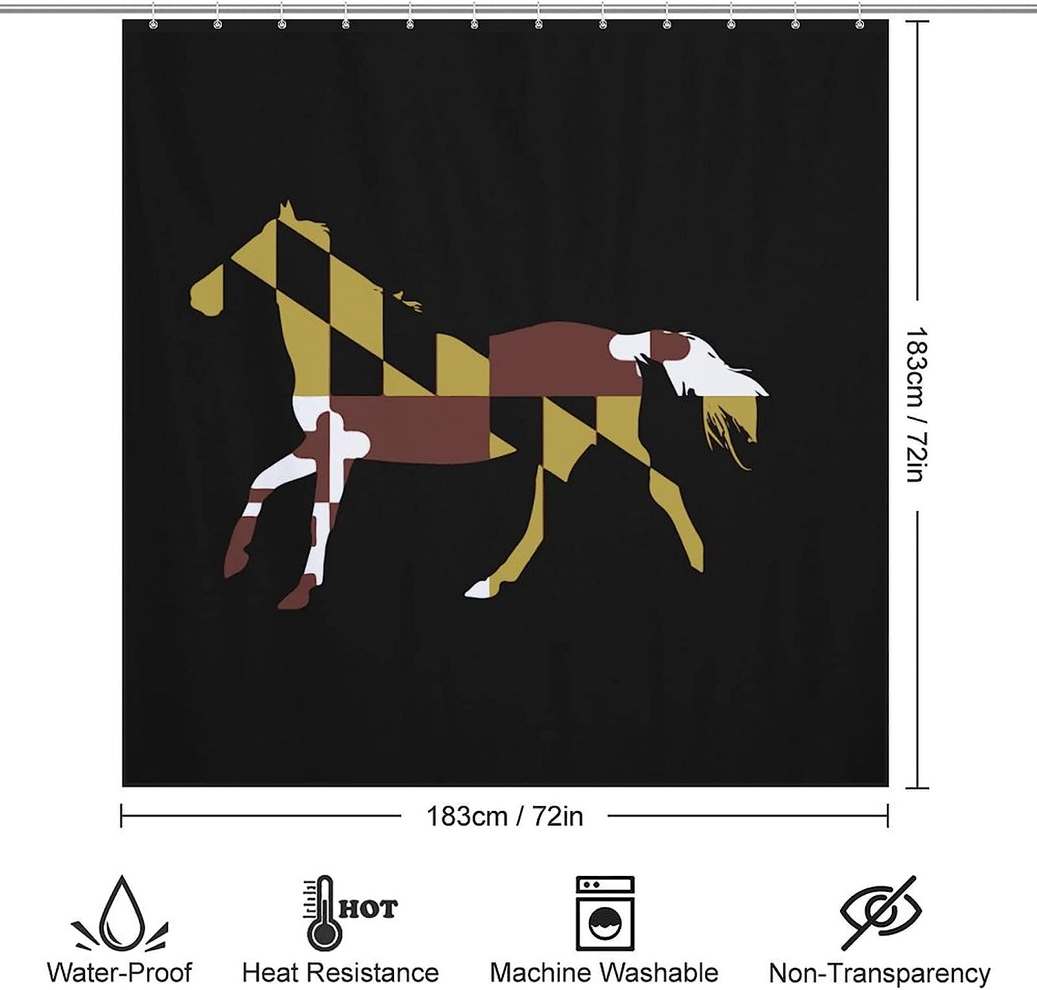 Personalized Maryland Flag Horse Bathroom Shower Curtain for Your Bathroom