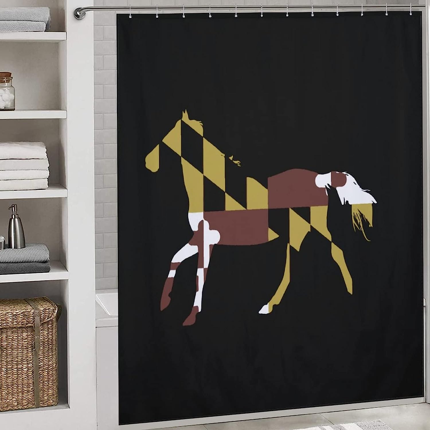 Personalized Maryland Flag Horse Bathroom Shower Curtain for Your Bathroom