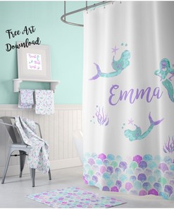 Personalized Mermaid Scales Shower Curtain for Girls Bathroom