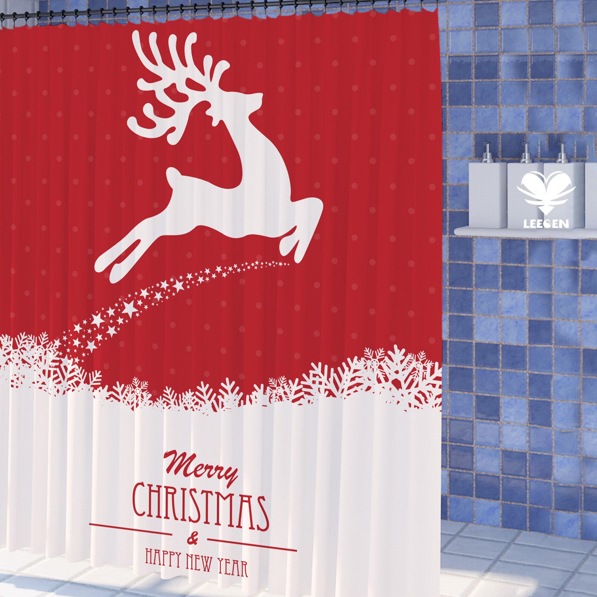 Personalized Merry Christmas Shower Curtain - Seasonal Home Decor Gift