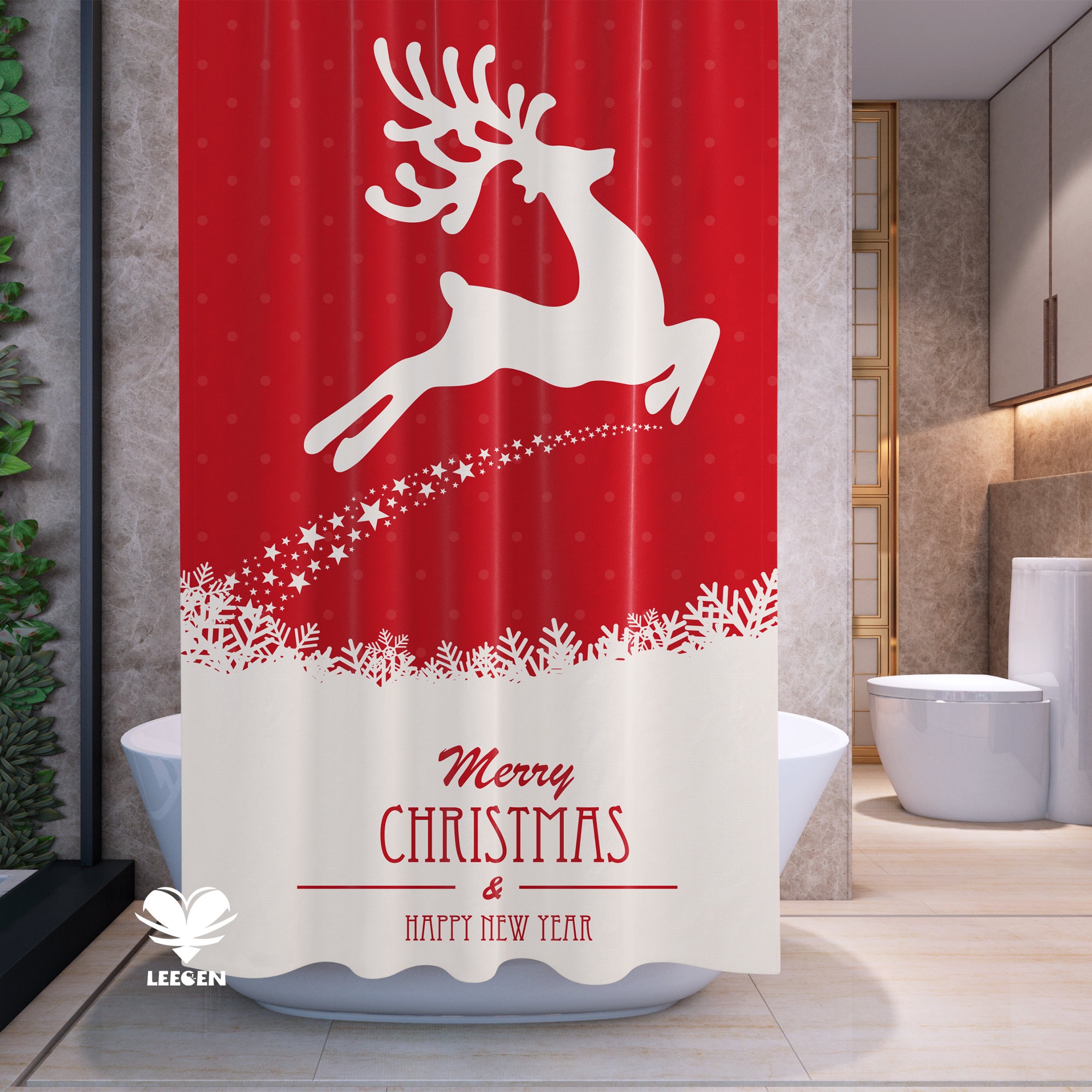 Personalized Merry Christmas Shower Curtain - Seasonal Home Decor Gift