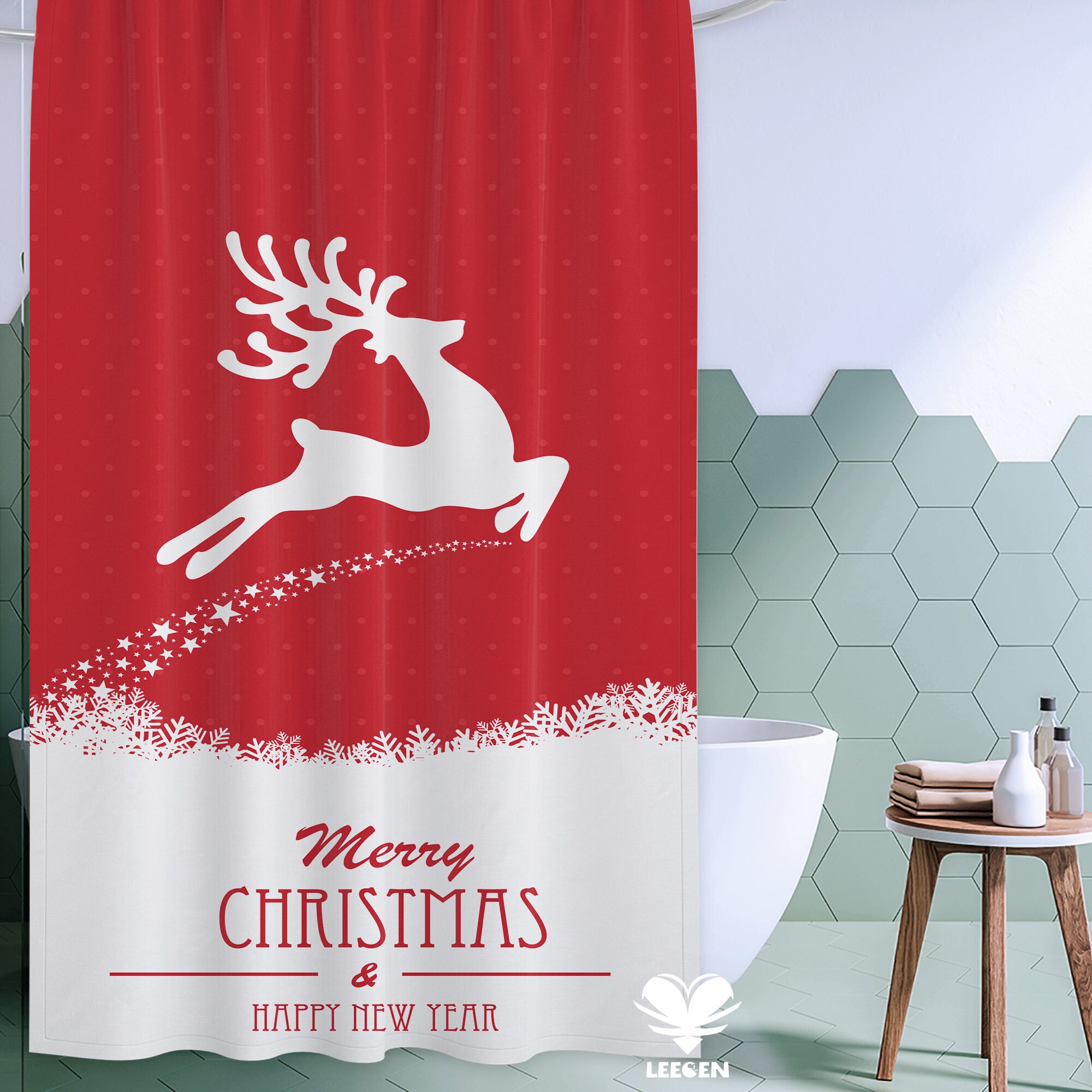 Personalized Merry Christmas Shower Curtain - Seasonal Home Decor Gift
