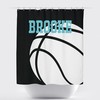 Personalized Monogrammed Basketball Shower Curtain For Boys And Girls - Black, White, And Aqua Blue