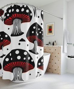 Personalized Mushroom Hearts and Flowers Shower Curtain - Retro Aesthetic College Dorm Decor