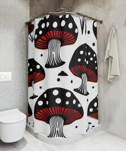Personalized Mushroom Hearts and Flowers Shower Curtain - Retro Aesthetic College Dorm Decor