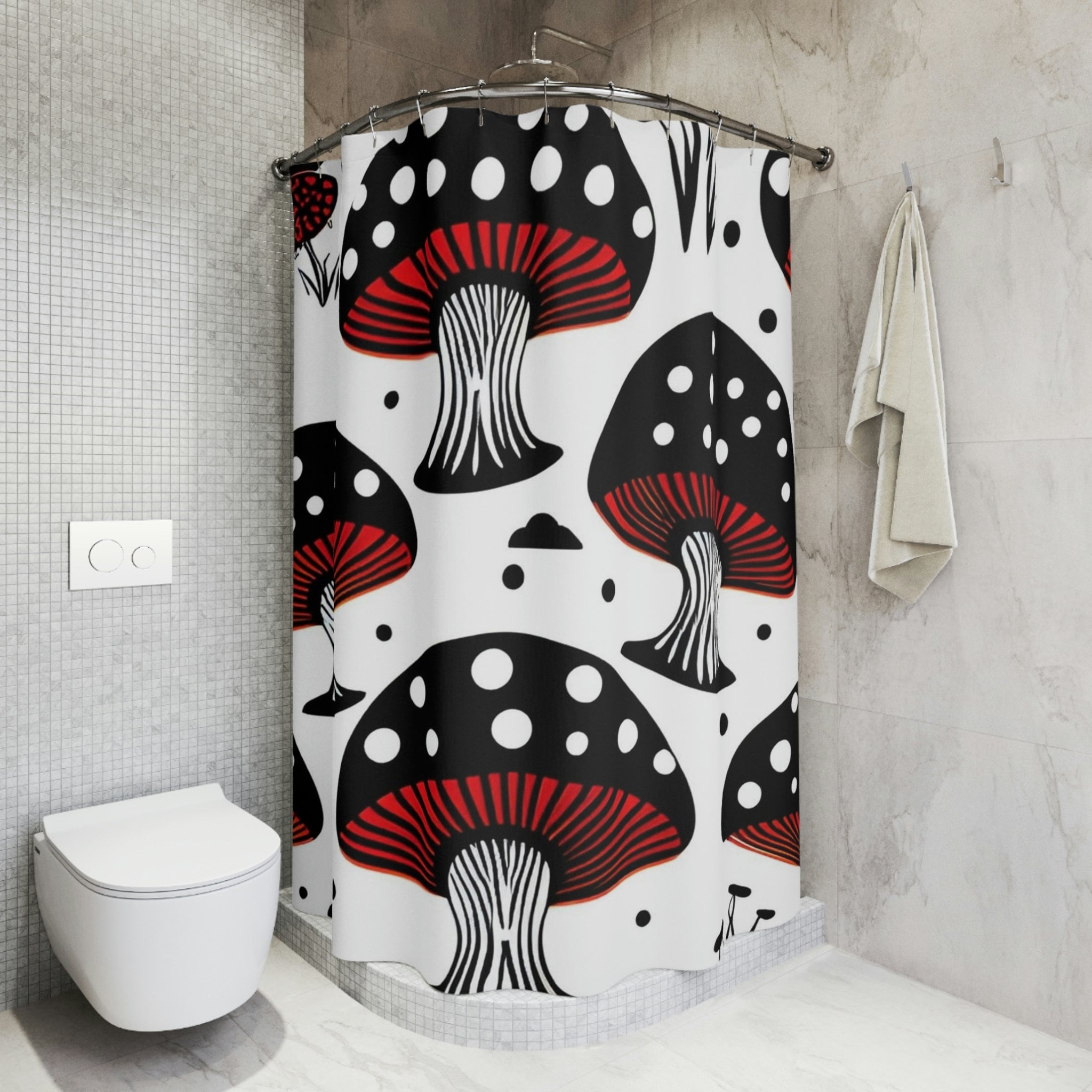 Personalized Mushroom Hearts and Flowers Shower Curtain - Retro Aesthetic College Dorm Decor