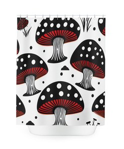 Personalized Mushroom Hearts and Flowers Shower Curtain - Retro Aesthetic College Dorm Decor