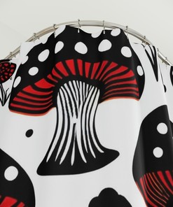 Personalized Mushroom Hearts and Flowers Shower Curtain - Retro Aesthetic College Dorm Decor