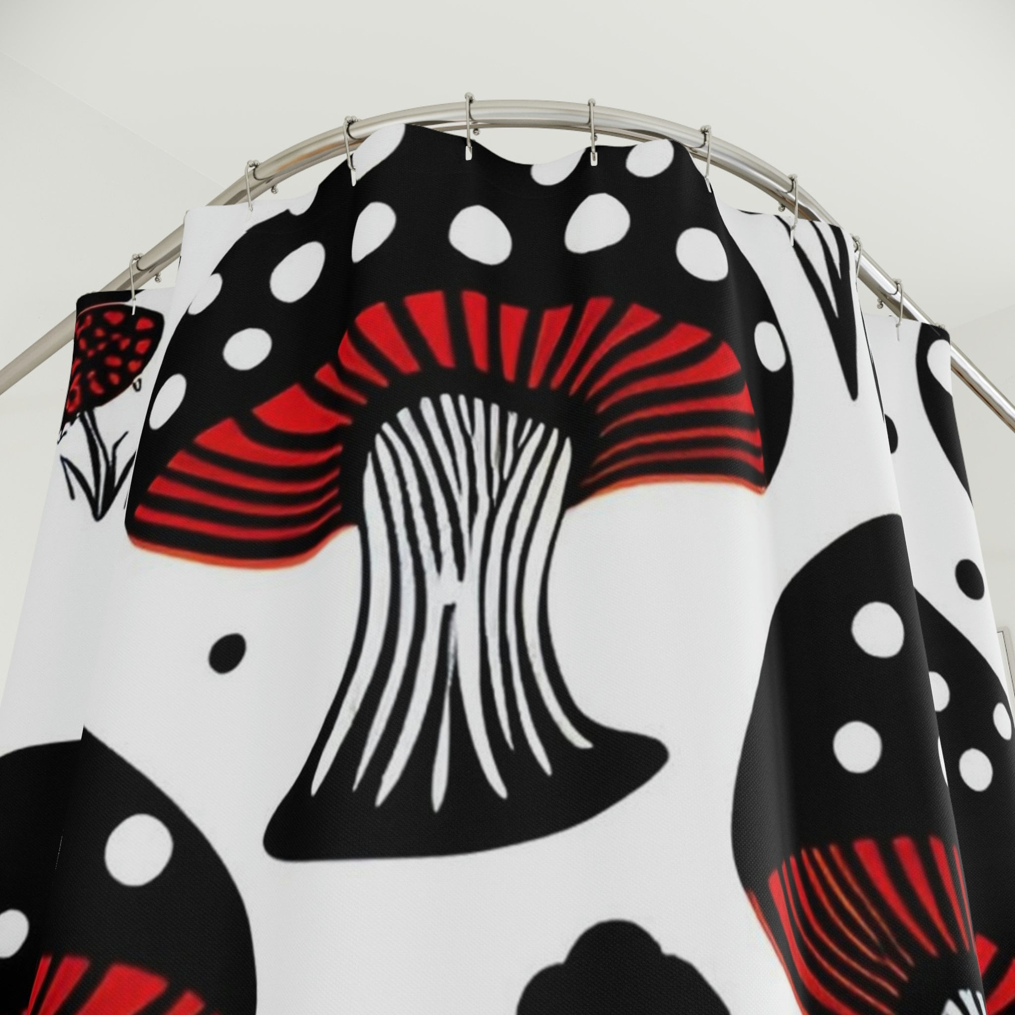 Personalized Mushroom Hearts and Flowers Shower Curtain - Retro Aesthetic College Dorm Decor