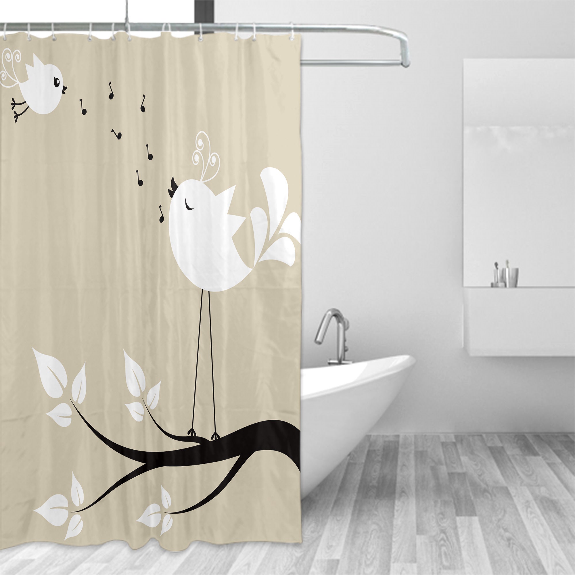 Personalized Musical Bird Shower Curtain, Custom Bathroom Accessory