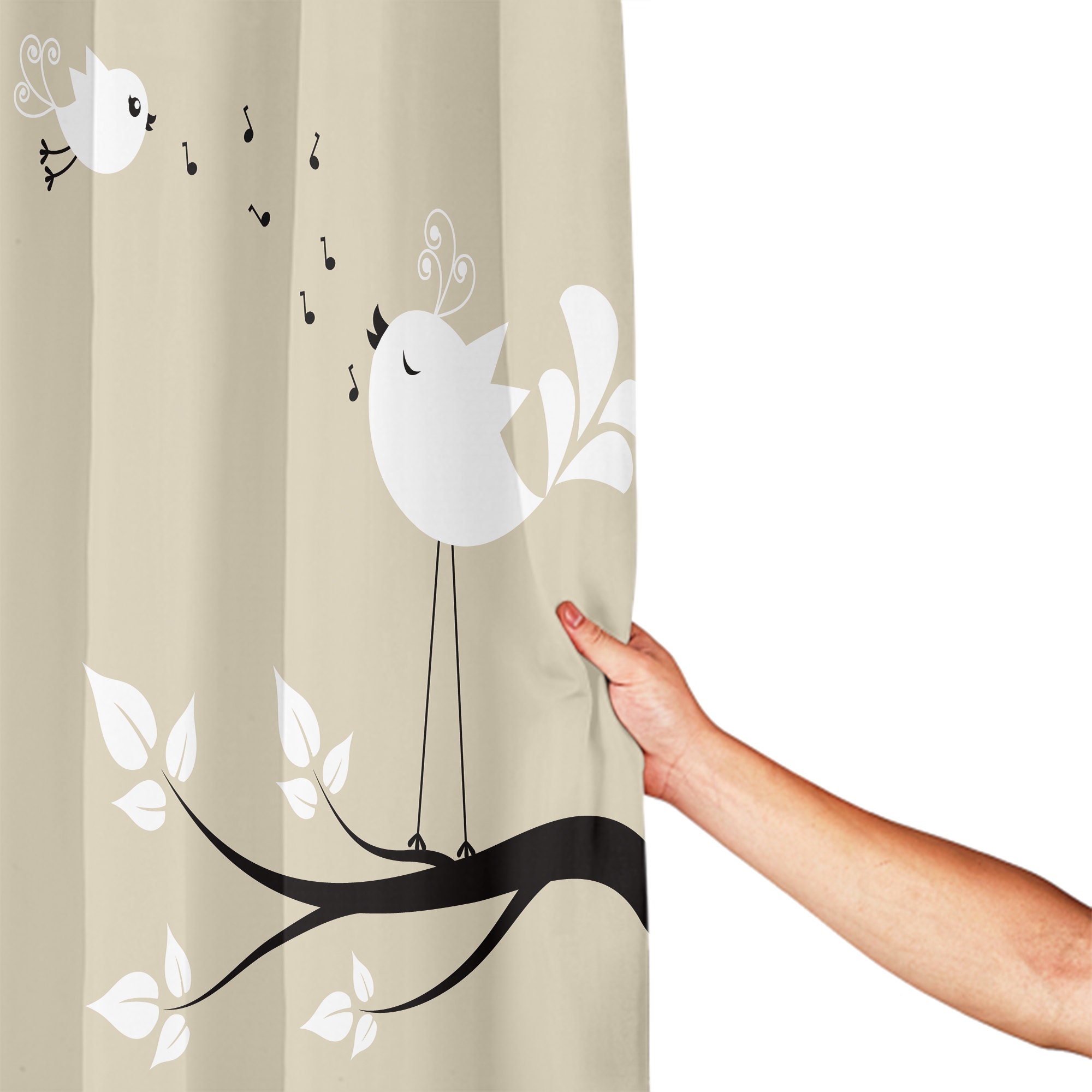 Personalized Musical Bird Shower Curtain, Custom Bathroom Accessory