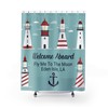 Personalized Nautical Lighthouse Shower Curtain With Boat Accessories, Coastal Lake House Bathroom Decor