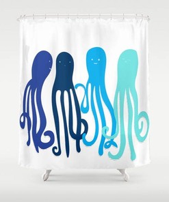 Personalized Nautical Octopus Shower Curtain, Art Print Design in Color for Beachy Bathroom Decor