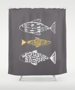Personalized Nautical Shower Curtain with Fish Print Background, Beach Cottage Bathroom Decor with Customized Design
