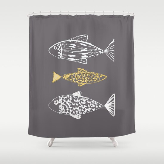 Personalized Nautical Shower Curtain with Fish Print Background, Beach Cottage Bathroom Decor with Customized Design