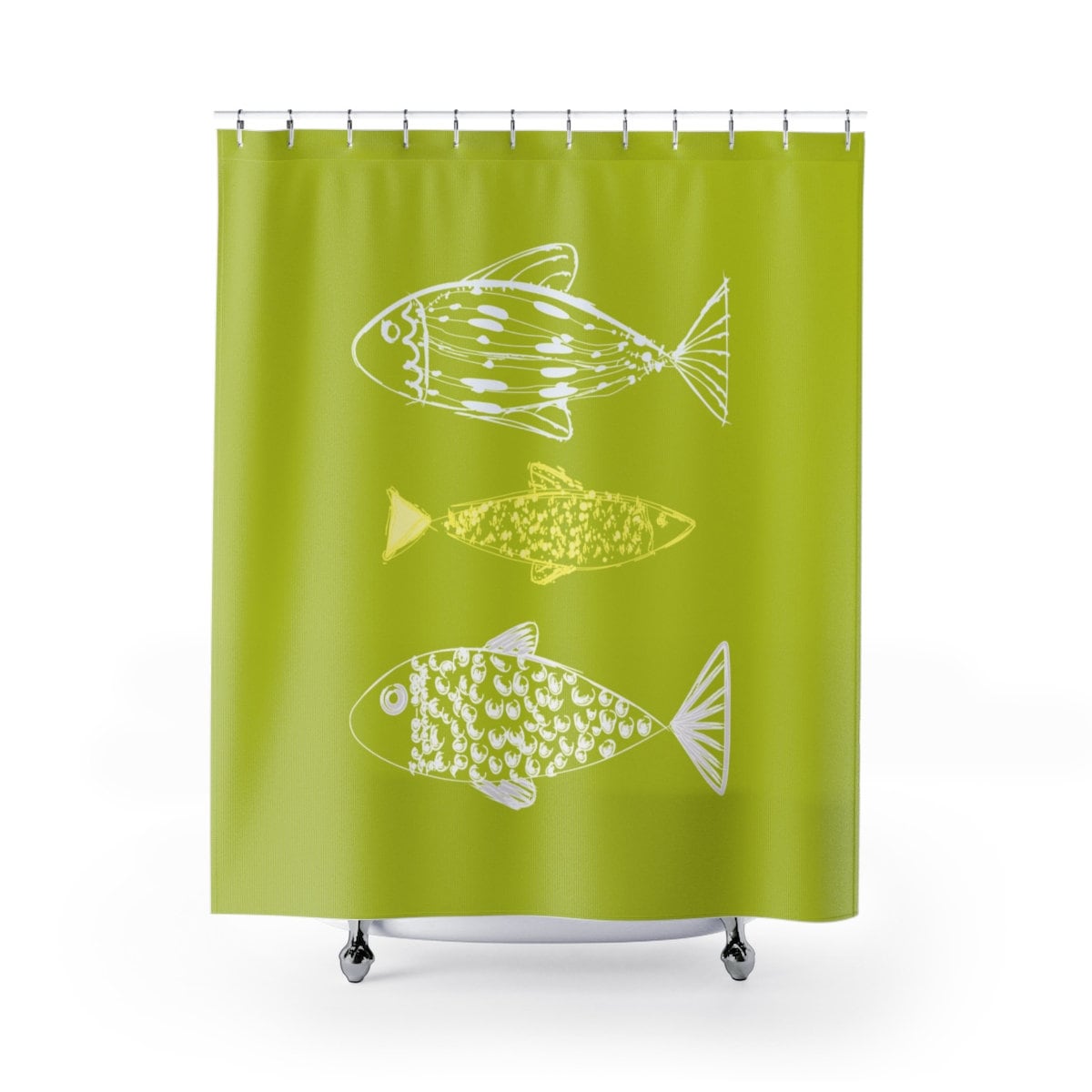 Personalized Nautical Shower Curtain with Fish Print Background, Beach Cottage Bathroom Decor with Customized Design