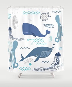 Personalized Nautical Whale Shower Curtain for Coastal Bathroom