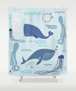 Personalized Nautical Whale Shower Curtain for Coastal Bathroom