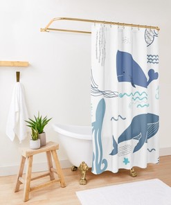 Personalized Nautical Whale Shower Curtain for Coastal Bathroom
