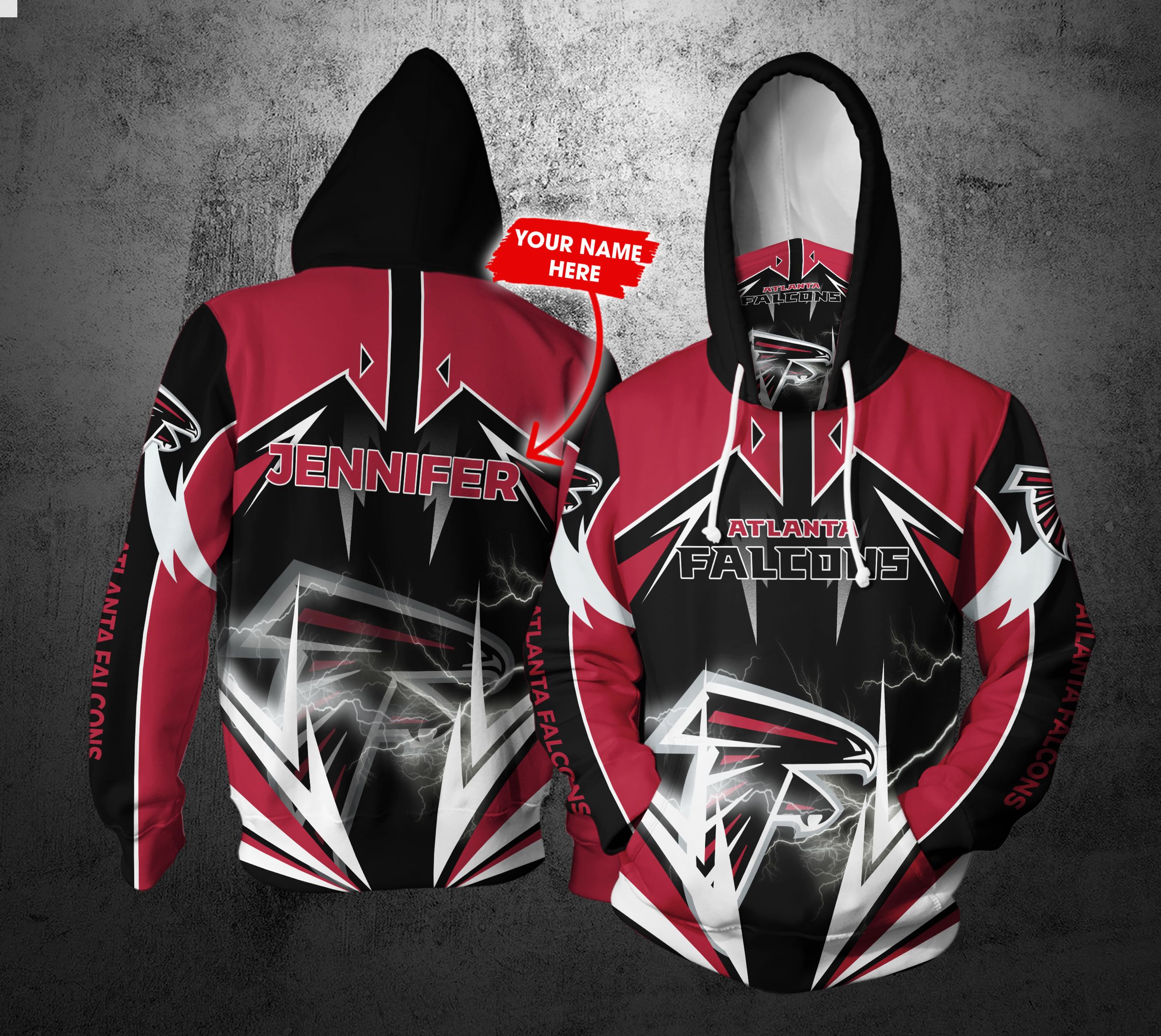 Personalized Nfl Atlanta Falcons All Over Printed Hoodie - Custom Name Option