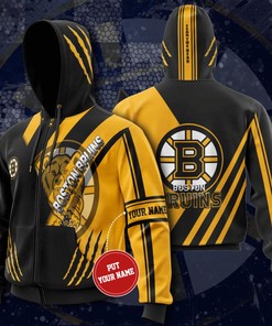 Personalized Nhl Boston Bruins Custom Name All Over Printed 3D Zip Up Hoodie