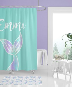 Personalized Pink Mermaid Tail Shower Curtain for Girls' Bathroom 