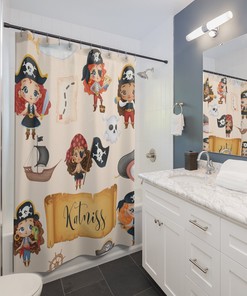 Personalized Pirate Girl Shower Curtain for Kids Bathroom Decor