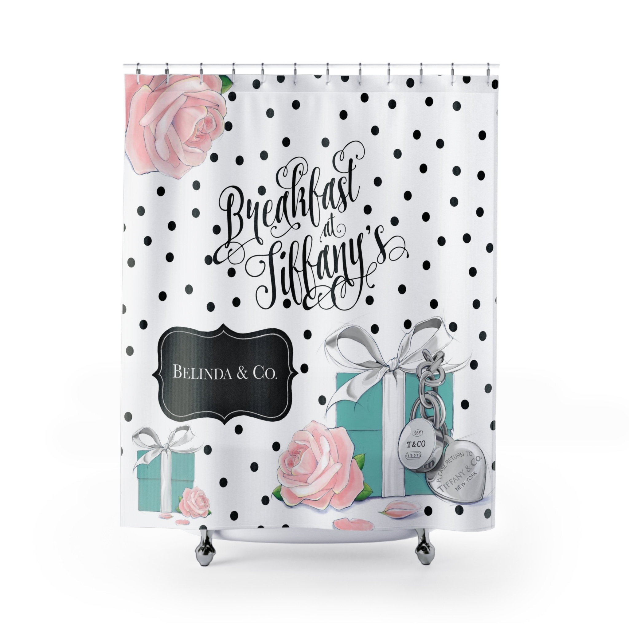 Personalized Polka Dot Rose Fashion Breakfast At Tiffany'S Bathroom Curtain