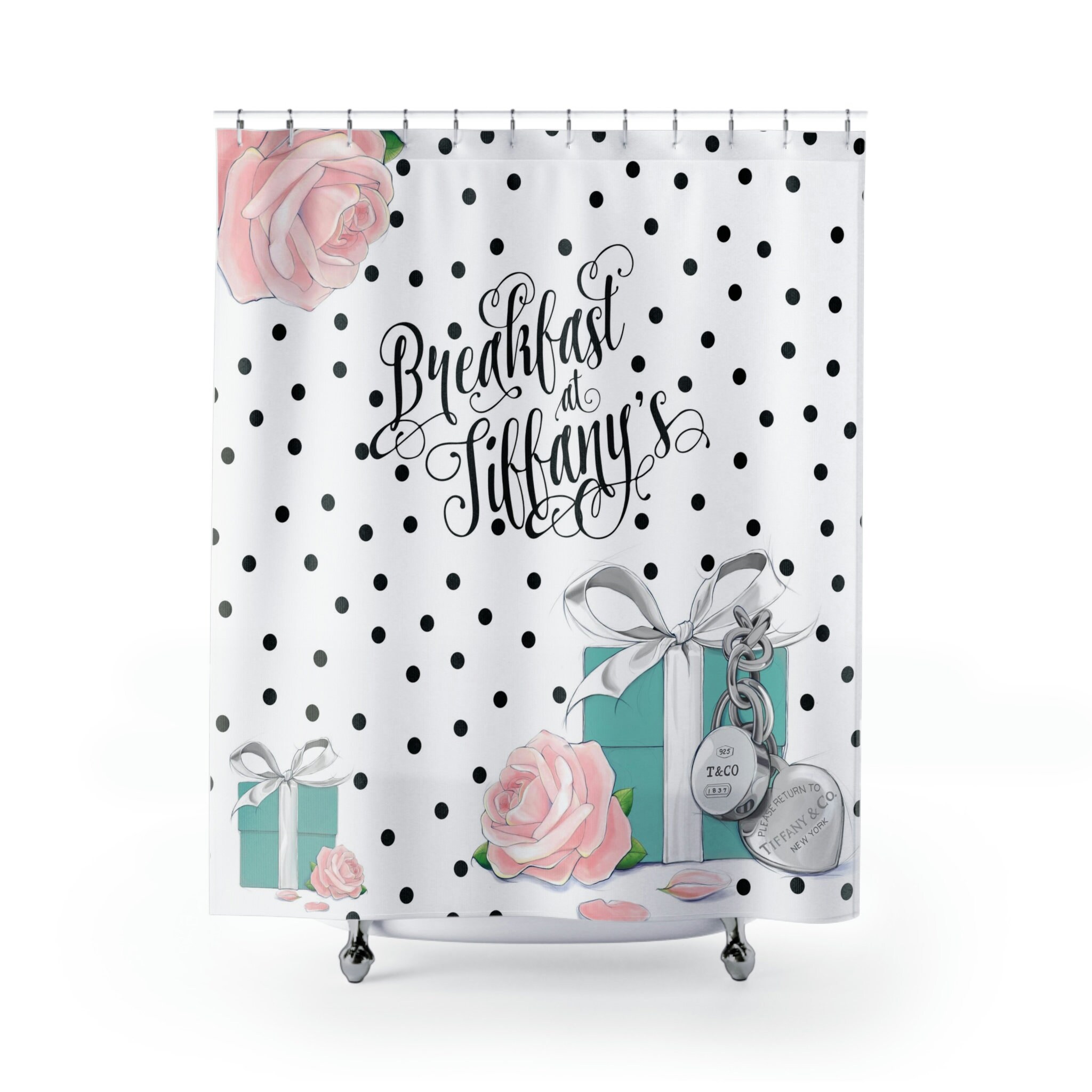 Personalized Polka Dot Rose Fashion Breakfast At Tiffany'S Bathroom Curtain - Image 3