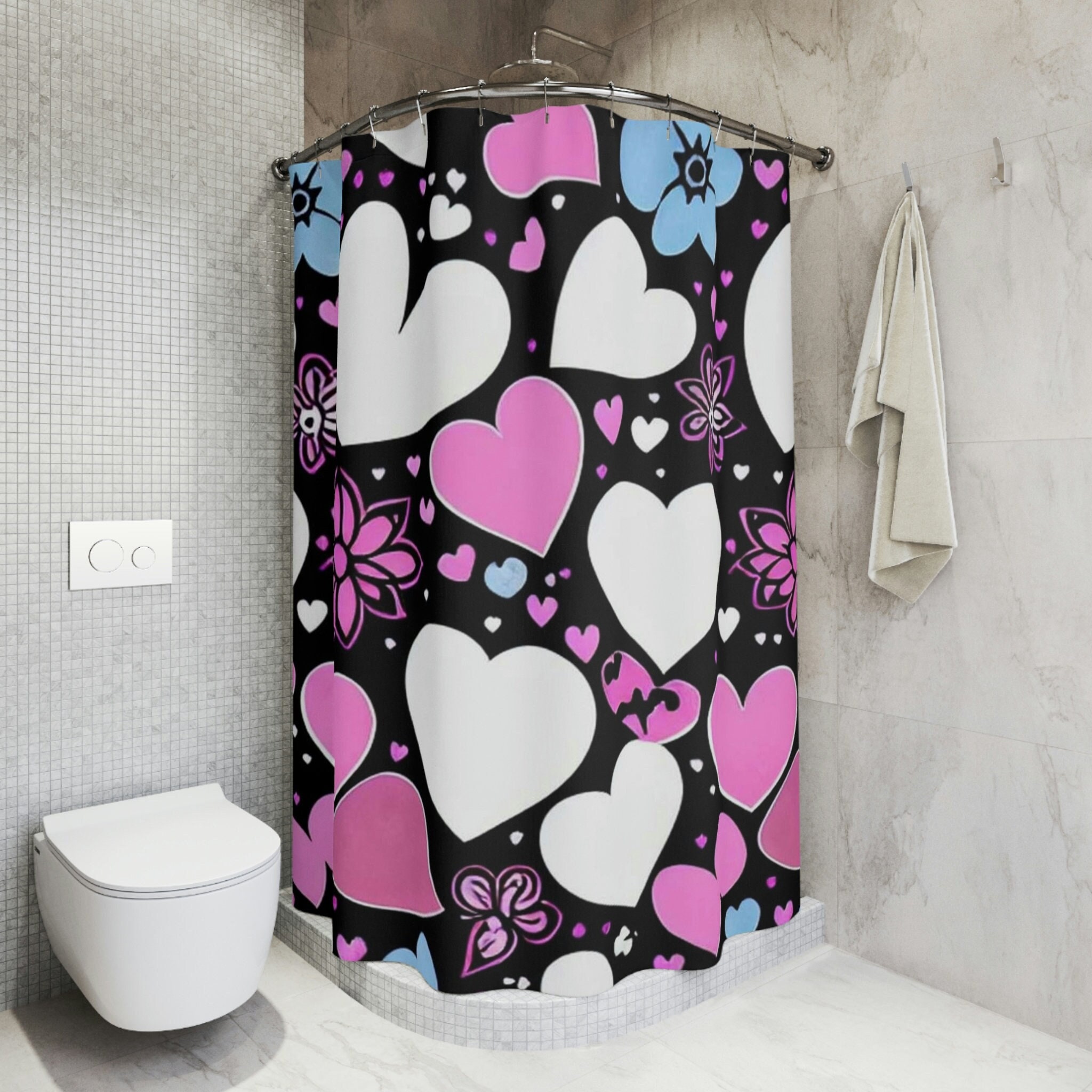 Personalized Shower Curtain With 60S Retro 90S Doodle Art For Unique Aesthetic Spring Decor And College Dorm