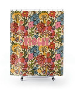 Personalized Shower Curtain for Girls and Teens, Mushroom Shower Curtain for Cute Bathroom 