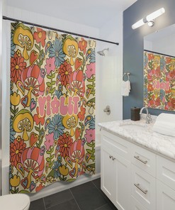Personalized Shower Curtain for Girls and Teens, Mushroom Shower Curtain for Cute Bathroom