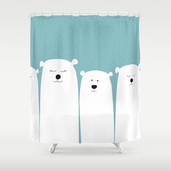 Personalized Snowy Polar Bear Shower Curtain for Kids Bathroom