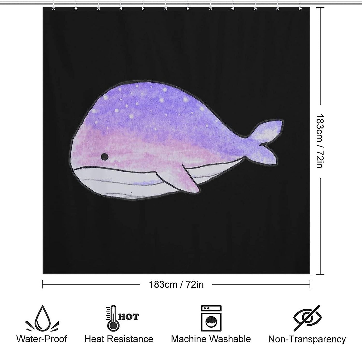 Personalized Space Whale Bathroom Shower Curtain, Durable Bath Curtain Liner for a Unique Touch