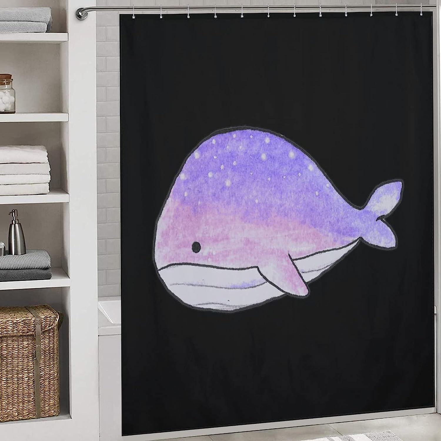 Personalized Space Whale Bathroom Shower Curtain, Durable Bath Curtain Liner for a Unique Touch