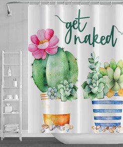Personalized Succulent Shower Curtain, Custom Text And Green Plants