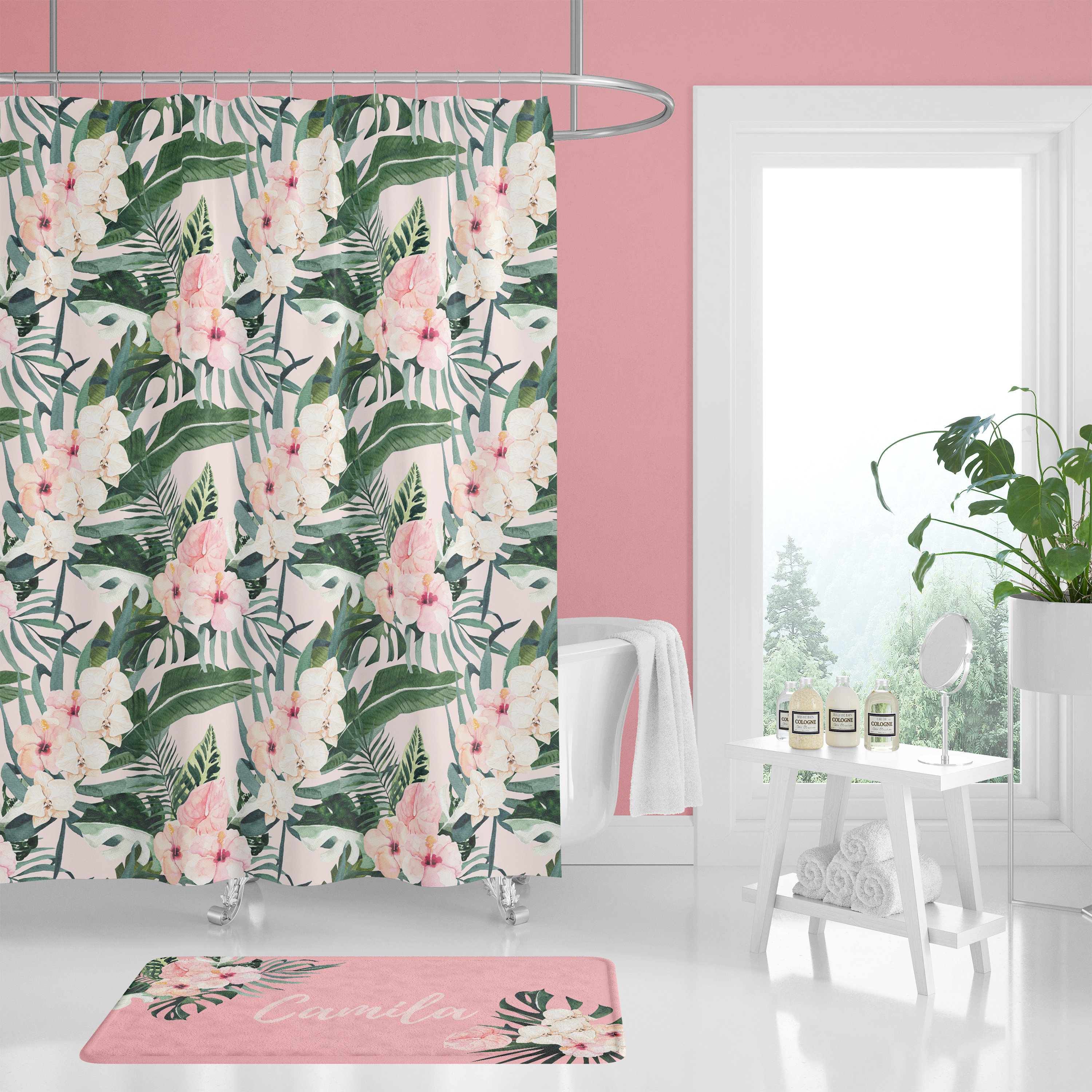 Personalized Tropical Floral Shower Curtain for a Girly Bathroom