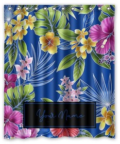 Personalized Tropical Flower Shower Curtain With Hooks For Bathroom Decor
