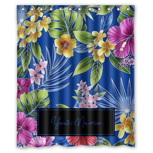 Personalized Tropical Flower Shower Curtain With Hooks For Bathroom Decor